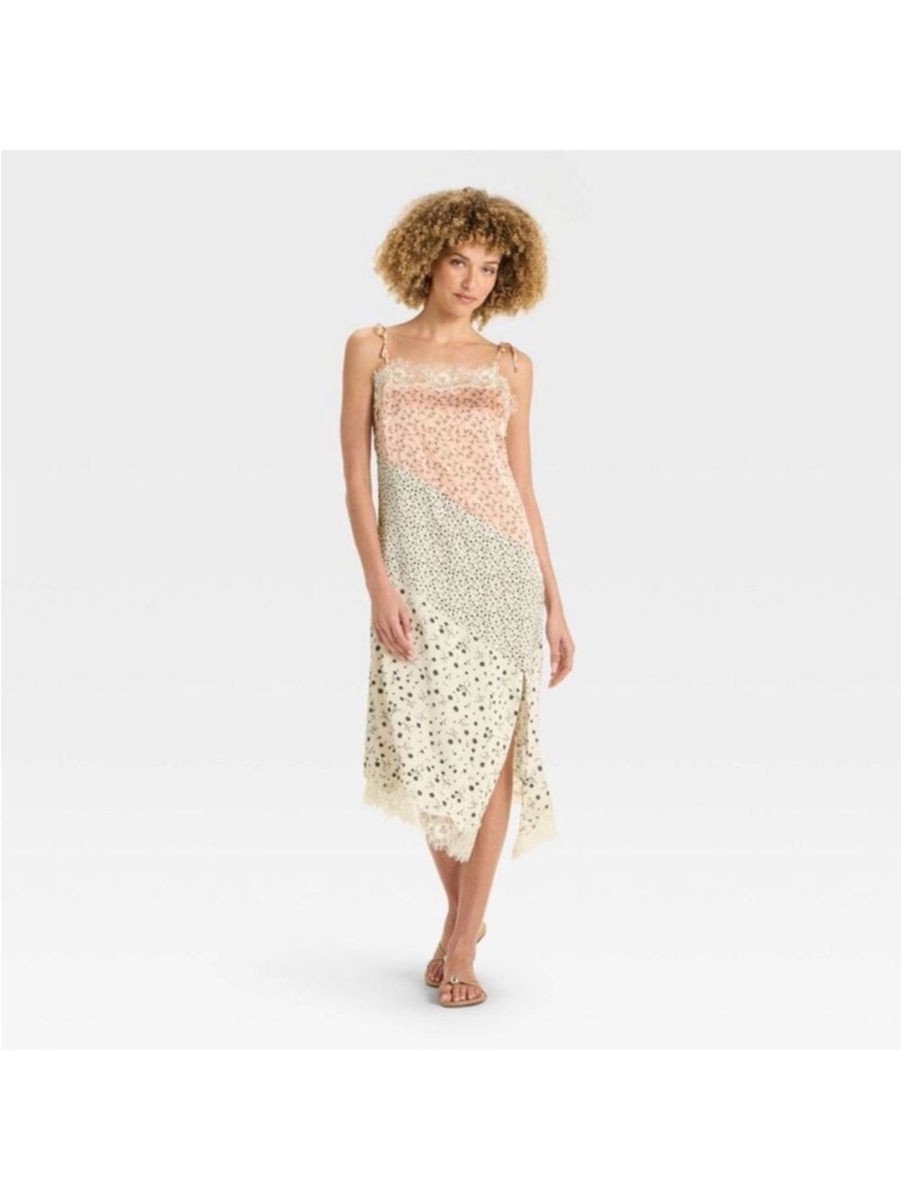 Future Collective Midi Slip Dress in Blush and Cream Floral Mixed Prints